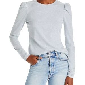 Rebecca Taylor Ruched Striped Long Sleeve Tee